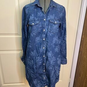 Denim Blue Floral Long Sleeve Dress